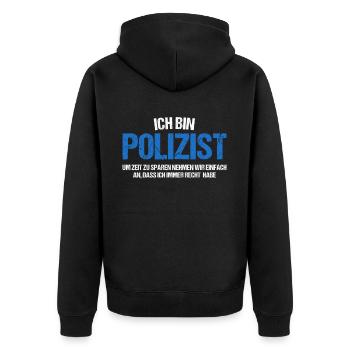 Polizei Polizist Polizisten Polizistin Geschenk - Unisex Premium Bio Zip Hoodie - Schwarz - Hinten - Nico (187cm)