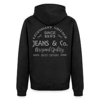 Jeans und Co Vintage Aufdruck GRUNGE - Unisex Premium Bio Zip Hoodie - Schwarz - Hinten - Nico (187cm)