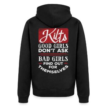Kilts Gute Mädchen Tun Das Nicht, Wie Böse Mädchen - Unisex Premium Bio Zip Hoodie - Schwarz - Hinten - Nico (187cm)