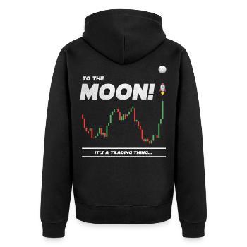 Bitcoin-Händler Zum Mond, Krypto - Unisex Premium Bio Zip Hoodie - Schwarz - Hinten - Nico (187cm)