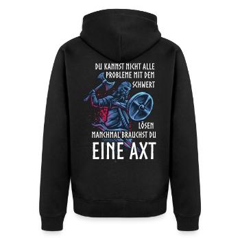 Wikinger, Probleme lösen mit einer Axt - Unisex Premium Bio Zip Hoodie - Schwarz - Hinten - Nico (187cm)