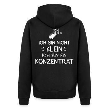 Ich bin nicht klein ich bin ein Konzentrat - Unisex Premium Bio Zip Hoodie - Schwarz - Hinten - Nico (187cm)