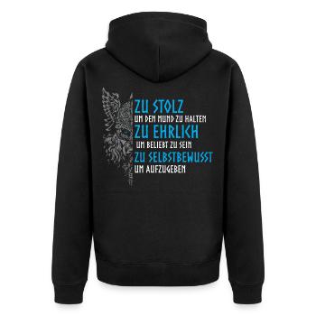 Wikinger, Altnordische Zitate, Odin, Walhalla - Unisex Premium Bio Zip Hoodie - Schwarz - Hinten - Nico (187cm)