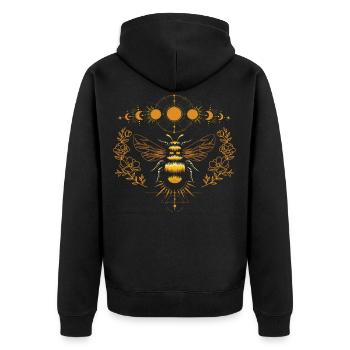 Mondphasen Über Bienen Yoga Spirituell - Unisex Premium Bio Zip Hoodie - Schwarz - Hinten - Nico (187cm)