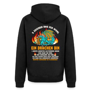 Drachen, 5 Zeichen das ich ein Drache bin - Unisex Premium Bio Zip Hoodie - Schwarz - Hinten - Nico (187cm)