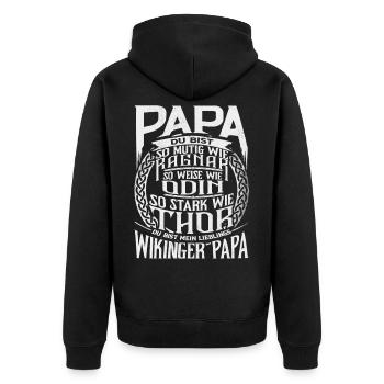 Wikinger Papa, Odin, Ragnar, Vatertag - Unisex Premium Bio Zip Hoodie - Schwarz - Hinten - Nico (187cm)