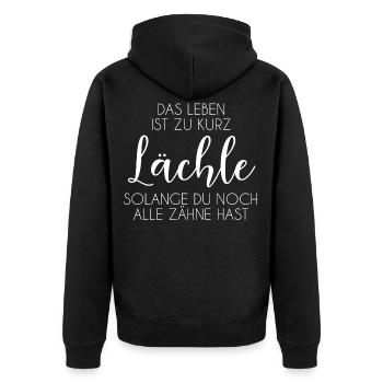 Das Leben ist zu kurz - Unisex Premium Bio Zip Hoodie - Schwarz - Hinten - Nico (187cm)