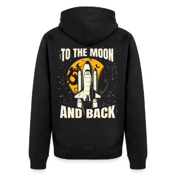 Bitcoin, Kryptowährung, Krypto Zum Mond - Unisex Premium Bio Zip Hoodie - Schwarz - Hinten - Nico (187cm)