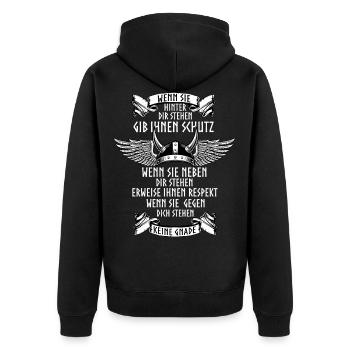Wikinger, Walhalla, Odin, Nordische Mythologie - Unisex Premium Bio Zip Hoodie - Schwarz - Hinten - Nico (187cm)