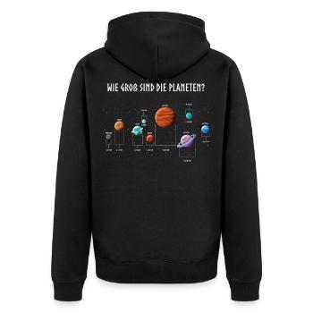 Sonnensystem, Planeten, WIe groß sind die Planeten - Unisex Premium Bio Zip Hoodie - Schwarz - Hinten - Nico (187cm)