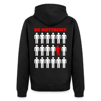 Sei anders Sei ein Reiniger - Unisex Premium Bio Zip Hoodie - Schwarz - Hinten - Nico (187cm)