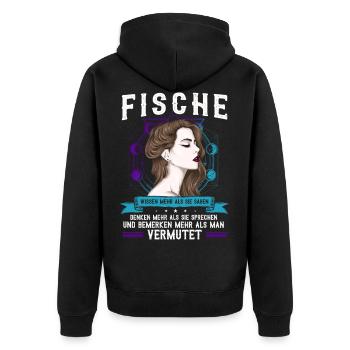 Pisces Tierkreiszeichen, Fische - Unisex Premium Bio Zip Hoodie - Schwarz - Hinten - Nico (187cm)