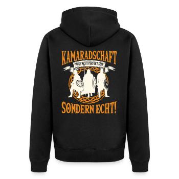 Wikinger Freundschaft, Perfekt Und Echt - Unisex Premium Bio Zip Hoodie - Schwarz - Hinten - Nico (187cm)
