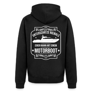Bootsbesitzer Motorboot Bootsfahrer Bootsfahrt - Unisex Premium Bio Zip Hoodie - Schwarz - Hinten - Nico (187cm)