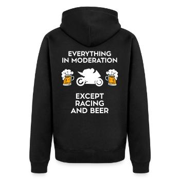 Lustiges Motorrad Moto Racing und Bier - Unisex Premium Bio Zip Hoodie - Schwarz - Hinten - Nico (187cm)