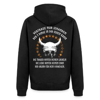 Wikinger, Walhalla Sprüche, Odin Nordmann - Unisex Premium Bio Zip Hoodie - Schwarz - Hinten - Nico (187cm)