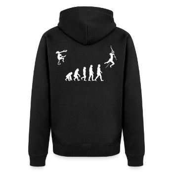 Evolution des Kletterns, Bouldern, Bergsteigen - Unisex Premium Bio Zip Hoodie - Schwarz - Hinten - Nico (187cm)