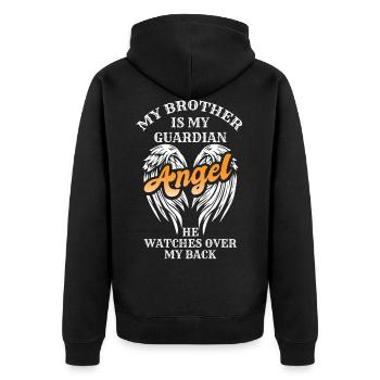 Bruder Trauer, Bruder Ist Mein Schutzengel - Unisex Premium Bio Zip Hoodie - Schwarz - Hinten - Nico (187cm)