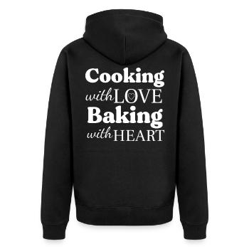 Cooking with Love Baking with Heart - Unisex Premium Bio Zip Hoodie - Schwarz - Hinten - Nico (187cm)