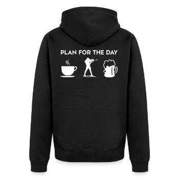 Lustiger Kaffee Biathlon Biathlonist Bier - Unisex Premium Bio Zip Hoodie - Schwarz - Hinten - Nico (187cm)