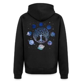 Tree of Life and the Planets, Solar System - Unisex Premium Organic Zip Hoodie - black - Back - Nico (187cm)