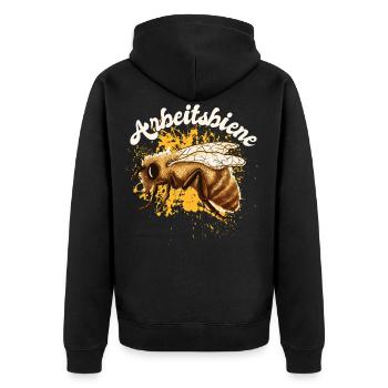 Arbeitsbiene, Fleissig - Unisex Premium Bio Zip Hoodie - Schwarz - Hinten - Nico (187cm)