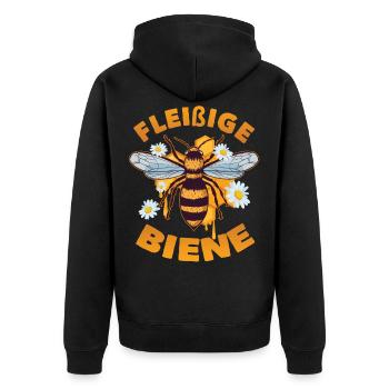 Arbeitsbiene, Fleissig - Unisex Premium Bio Zip Hoodie - Schwarz - Hinten - Nico (187cm)
