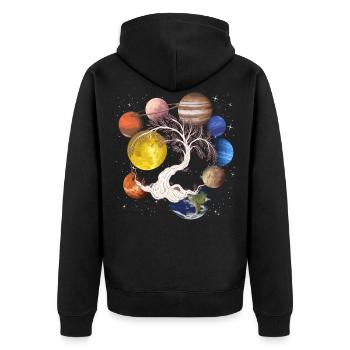Tree of Life and the Planets, Solar System - Unisex Premium Organic Zip Hoodie - black - Back - Nico (187cm)