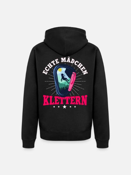 Echte Mädchen Klettern, Kletterer, Boulder - Unisex Premium Bio Zip Hoodie - Schwarz