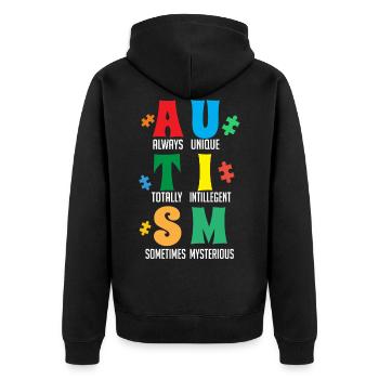 Autism, I Wear Blue, Autism Awareness - Unisex Premium Organic Zip Hoodie - black - Back - Nico (187cm)