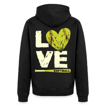 Ich Liebe Softball, Softball - Unisex Premium Bio Zip Hoodie - Schwarz - Hinten - Nico (187cm)