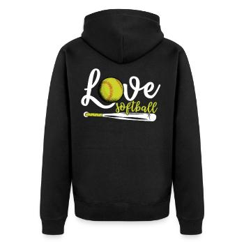 Ich Liebe Softball, Softball - Unisex Premium Bio Zip Hoodie - Schwarz - Hinten - Nico (187cm)