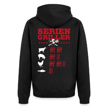 Seriengriller, Grill, BBQ, Fleischesser, Smoker - Unisex Premium Bio Zip Hoodie - Schwarz - Hinten - Nico (187cm)