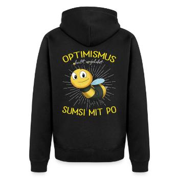 Sumsi With But Optimism Reverse Funny Saying - Unisex Premium Organic Zip Hoodie - black - Back - Nico (187cm)