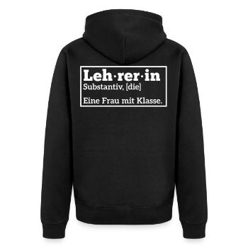 Lehrerin Geschenk, Schule, Grundschullehrerin - Unisex Premium Bio Zip Hoodie - Schwarz - Hinten - Nico (187cm)