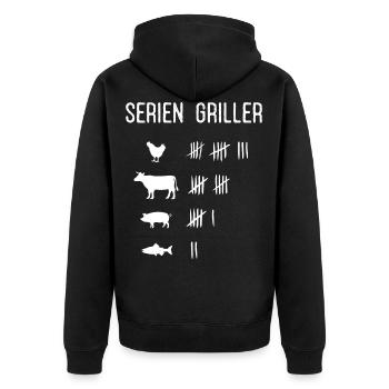 Seriengriller, Grillen, BBQ, Smoken, Grill - Unisex Premium Bio Zip Hoodie - Schwarz - Hinten - Nico (187cm)