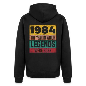 1984 - The year in which legends were born - Veste à capuche bio Premium Unisexe - noir - Dos - Nico (187cm)