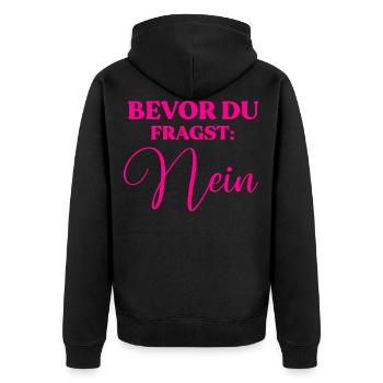Bevor du fragst: Nein - Unisex Premium Bio Zip Hoodie - Schwarz - Hinten - Nico (187cm)