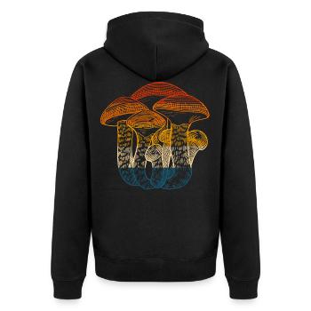 Retro Pilz Mykologie Wilde Pilze - Unisex Premium Bio Zip Hoodie - Schwarz - Hinten - Nico (187cm)