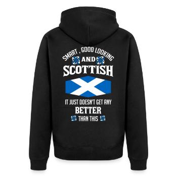 Scottish Wise And Good Loogin, Scotland - Unisex Premium Organic Zip Hoodie - black - Back - Nico (187cm)