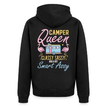 Camper Queen Classy Sassy Smart Assy Camping - Unisex Premium Bio Zip Hoodie - Schwarz - Hinten - Nico (187cm)