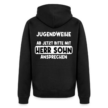 Jugendweihe Junge Sohn Jugend Geschenk - Unisex Premium Bio Zip Hoodie - Schwarz - Hinten - Nico (187cm)