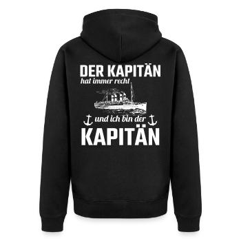 Kapitän Spruch - Unisex Premium Bio Zip Hoodie - Schwarz - Hinten - Nico (187cm)