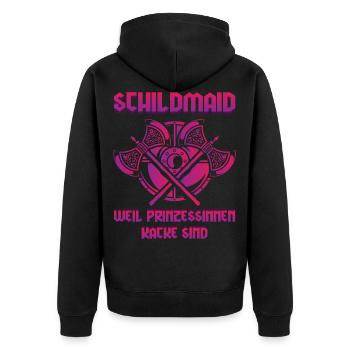 Schildmaid, Vikinger Frau, Vikinger, Nordfrau - Unisex Premium Bio Zip Hoodie - Schwarz - Hinten - Nico (187cm)