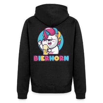 Einhorn, Einhörner, Bier, Bierhorn - Unisex Premium Bio Zip Hoodie - Schwarz - Hinten - Nico (187cm)