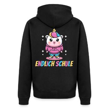 Einhorn, Endlich Schule, Einhörner - Unisex Premium Bio Zip Hoodie - Schwarz - Hinten - Nico (187cm)
