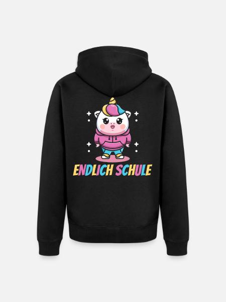 Einhorn, Endlich Schule, Einhörner - Unisex Premium Bio Zip Hoodie - Schwarz