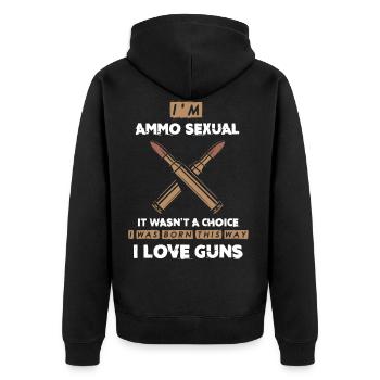 Munition Sexuell, Ich Liebe Waffen, Waffenbesitzer - Unisex Premium Bio Zip Hoodie - Schwarz - Hinten - Nico (187cm)