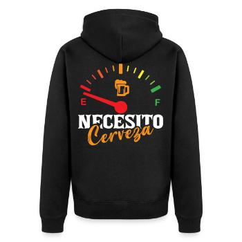 Lustiges Mexikanisches Bier Necesito Cerveza - Unisex Premium Bio Zip Hoodie - Schwarz - Hinten - Nico (187cm)