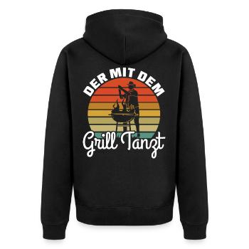 Der mit dem Grill Tanzt Grillen - Unisex Premium Bio Zip Hoodie - Schwarz - Hinten - Nico (187cm)